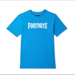Fortnite Logo Turquoise Blue Boys Licensed 100% Cotton Tee T-Shirt Size XL 14-16